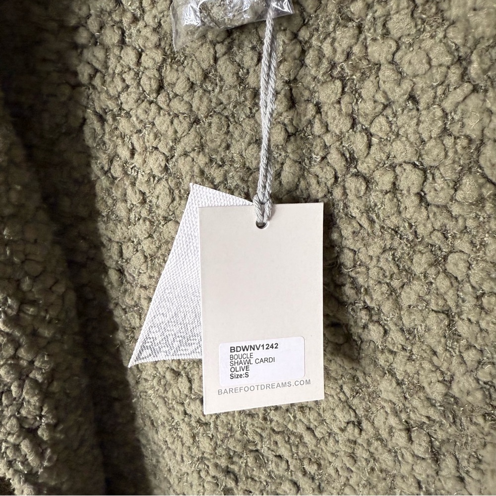 Barefoot Dreams Boucle Shawl Cardigan Olive Green Size Small BDWNV1242 - Picture 4 of 6